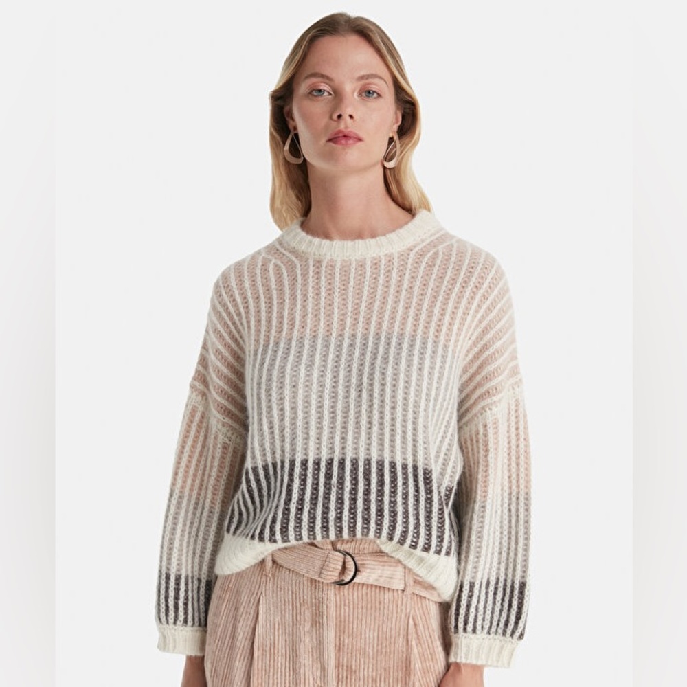 NWT New Peserico Tricot Alpaca Wool Stripe Pullover Sweater 42 Size Small/Medium